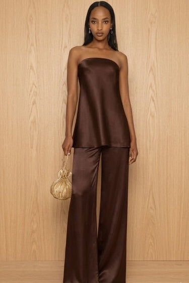 Premium Brown Satin Tube Top - FREYJA GLOBAL - 