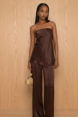 Premium Brown Satin Tube Top - FREYJA GLOBAL - 
