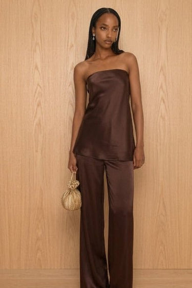 Premium Brown Satin Tube Top - FREYJA GLOBAL - 