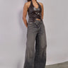 Premium Brown Vegan leather Halter neck top - FREYJA GLOBAL - 