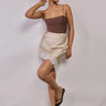 Premium Champagne Asymmetric Skirt with White Lace - FREYJA GLOBAL - 
