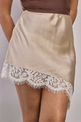 Premium Champagne Asymmetric Skirt with White Lace - FREYJA GLOBAL - 