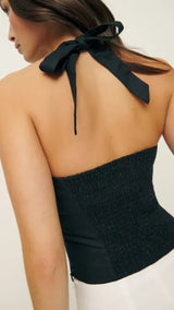 Premium Linen Black Halter Neck Top - FREYJA INDIA - 