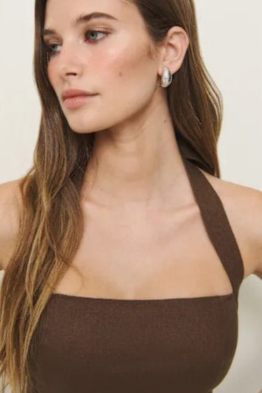 Premium Linen Brown Halter Neck Top - FREYJA INDIA - 