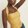 Premium Linen Yellow Halter Neck Top - FREYJA INDIA - 