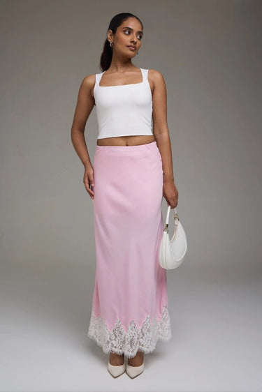 Premium Pink Long Skirt with Lace - FREYJA GLOBAL - 