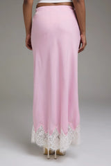 Premium Pink Long Skirt with Lace - FREYJA GLOBAL - 
