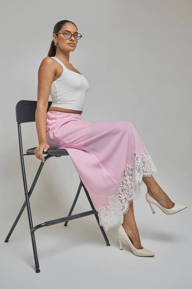 Premium Pink Long Skirt with Lace - FREYJA GLOBAL - 