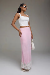 Premium Pink Long Skirt with Lace - FREYJA GLOBAL - 