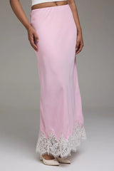 Premium Pink Long Skirt with Lace - FREYJA GLOBAL - 