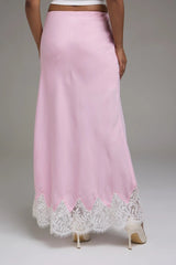 Premium Pink Long Skirt with Lace - FREYJA GLOBAL - 