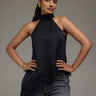 Premium Satin Black Asymmetric Top with Black Lace - FREYJA GLOBAL - 