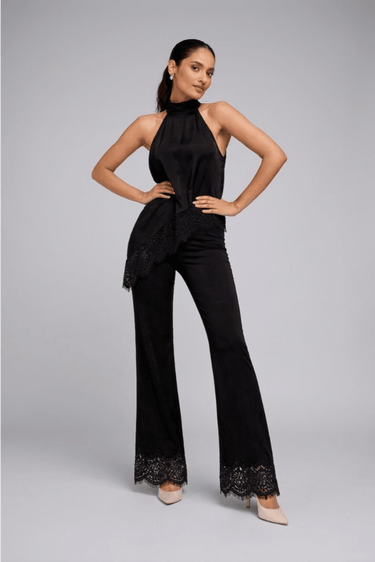 Premium Satin Black Co - ord set with Black lace - FREYJA GLOBAL - 