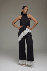 Premium Satin Black Co - ord set with White lace - FREYJA GLOBAL - 