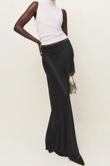 Premium Satin Black long Skirt - FREYJA GLOBAL - 