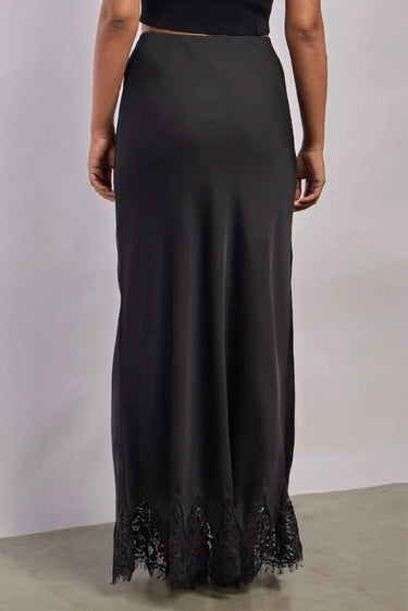 Premium Satin Black Long Skirt with Black Lace - FREYJA GLOBAL - 