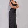 Premium Satin Black Long Skirt with Lace - FREYJA GLOBAL - 