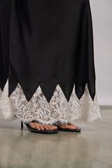 Premium Satin Black Long Skirt with Lace - FREYJA GLOBAL - 