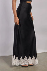 Premium Satin Black Long Skirt with Lace - FREYJA GLOBAL - 