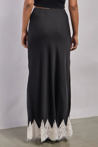 Premium Satin Black Long Skirt with Lace - FREYJA GLOBAL - 