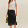 Premium Satin Black Midi Skirt With Black Lace - FREYJA GLOBAL - 