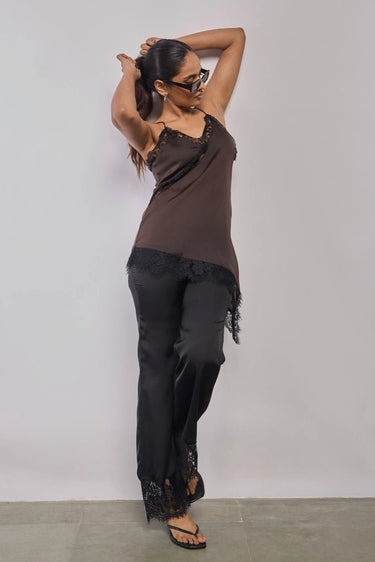 Premium Satin Black Pant with Lace - FREYJA GLOBAL - 