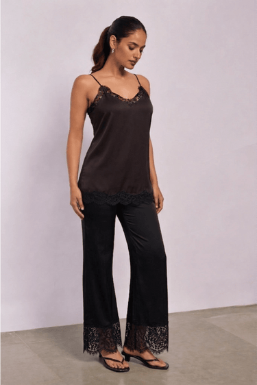 Premium Satin Black Pant with Lace - FREYJA GLOBAL - 