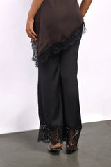 Premium Satin Black Pant with Lace - FREYJA GLOBAL - 