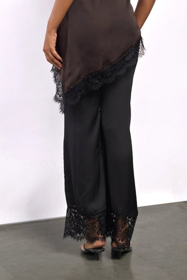 Premium Satin Black Pant with Lace - FREYJA GLOBAL - 