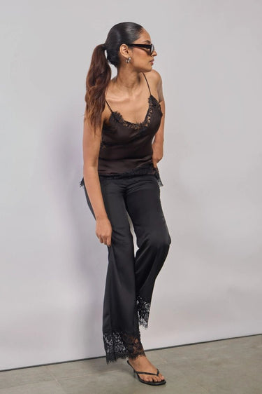 Premium Satin Black Pant with Lace - FREYJA GLOBAL - 