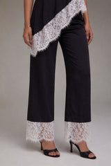 Premium Satin Black Pant with White Lace - FREYJA GLOBAL - 