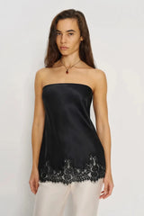 Premium Satin Black Tube Top with Lace - FREYJA GLOBAL - 