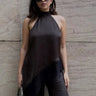 Premium Satin Brown Asymmetric Top with Lace - FREYJA GLOBAL - 