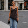 Premium Satin Brown Cami Top with Black Lace - FREYJA GLOBAL - 