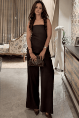 Premium Satin Brown Co - ord set with lace - FREYJA GLOBAL - 