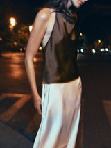 Premium Satin Brown Halter neck top - FREYJA GLOBAL - 