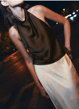 Premium Satin Brown Halter neck top - FREYJA GLOBAL - 