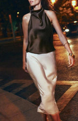 Premium Satin Brown Halter neck top - FREYJA GLOBAL - 