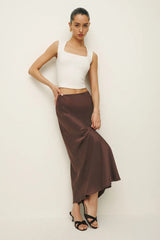Premium Satin Brown long Skirt - FREYJA GLOBAL - 