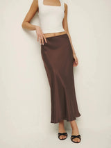 Premium Satin Brown Long Skirt - FREYJA GLOBAL - 