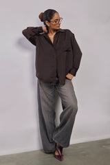 Premium Satin Brown Oversized Shirt - FREYJA GLOBAL - 