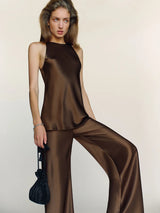 Premium Satin Brown Pant - FREYJA GLOBAL - 