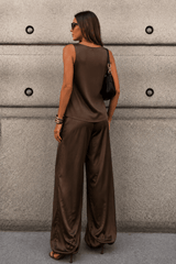 Premium Satin Brown Tank Top - FREYJA GLOBAL - 
