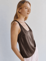 Premium Satin Brown Tank Top - FREYJA GLOBAL - 