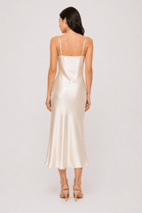Premium Satin Champagne Midi Dress - FREYJA GLOBAL - 
