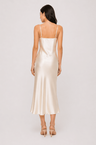 Premium Satin Champagne Midi Dress - FREYJA GLOBAL - 