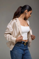Premium Satin Champagne Oversized Shirt - FREYJA GLOBAL - 