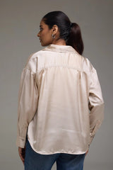 Premium Satin Champagne Oversized Shirt - FREYJA GLOBAL - 