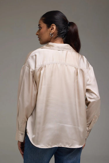 Premium Satin Champagne Oversized Shirt - FREYJA GLOBAL - 