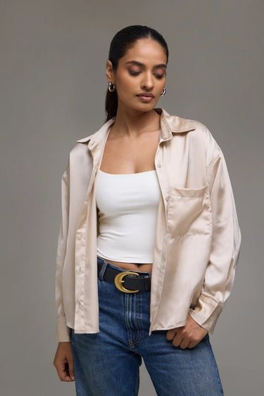 Premium Satin Champagne Oversized Shirt - FREYJA GLOBAL - 